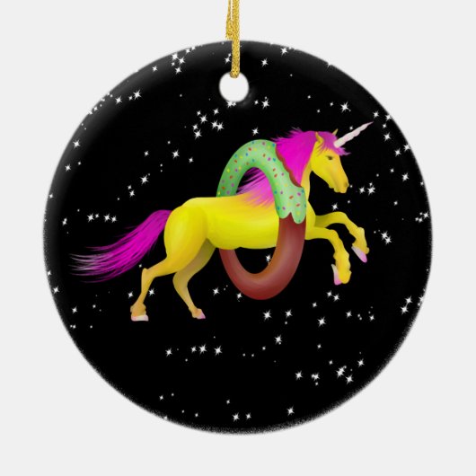 Unicorn springt durch eine Doughnut Keramik Ornament (Hinten)