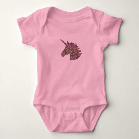 Unicorn Sprinkle Print Pink Baby Bodysuit Baby Strampler (Vorderseite)