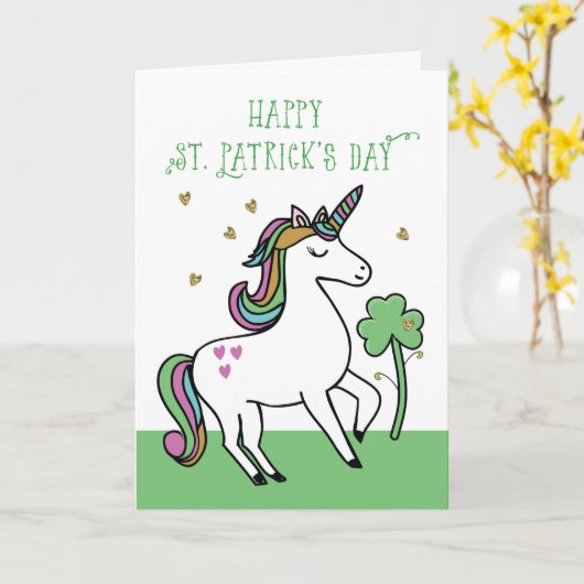 Unicorn St. Patrick's Day Wünsche mit Kleeblatt Karte (Gelbe Blume)