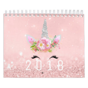 Unicorn stellt Horn-Glitzer-Rosa-Rosen-Goldpastell Kalender
