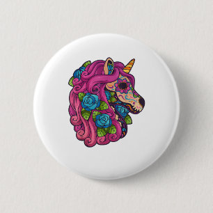 Unicorn Sugar Skull Mexico Calavera Dia De Los Mue Button