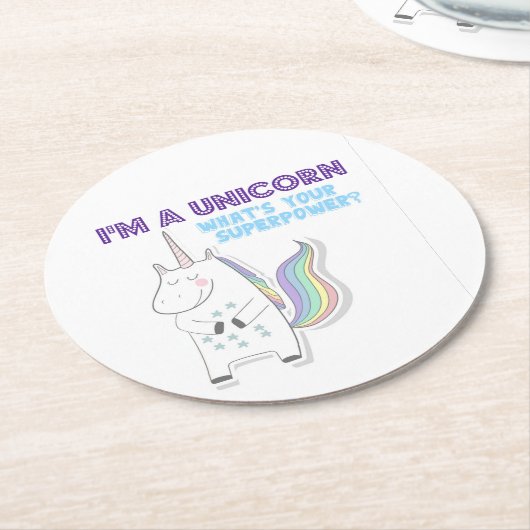 Unicorn Superpower Runder Pappuntersetzer (Angewinkelt)