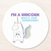 Unicorn Superpower Runder Pappuntersetzer (Vorderseite)