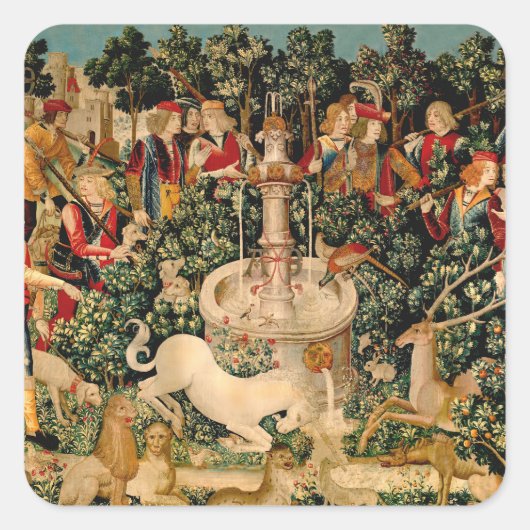 Unicorn Tapestries gefunden Legende Mythisch Quadratischer Aufkleber (Vorderseite)
