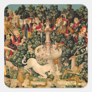 Unicorn Tapestries gefunden Legende Mythisch Quadratischer Aufkleber