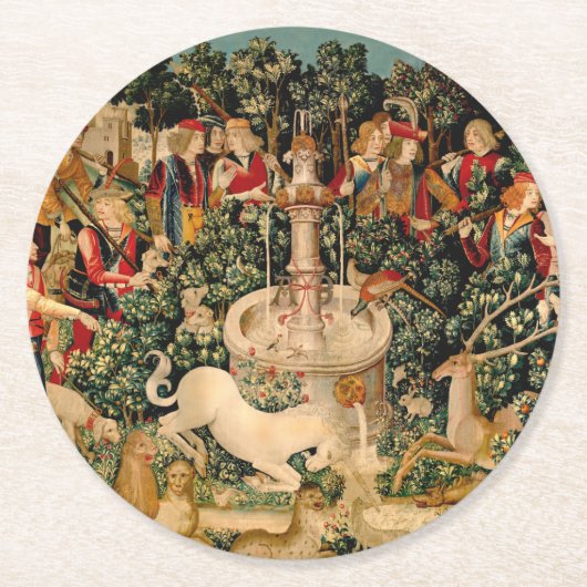 Unicorn Tapestries gefunden Legende Mythisch Runder Pappuntersetzer (Vorderseite)