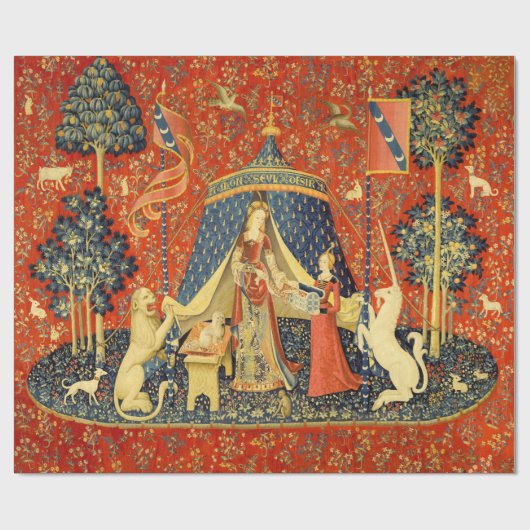 Unicorn Tapestries Lady Legend Mittelalter Geschenkpapier (Flach)