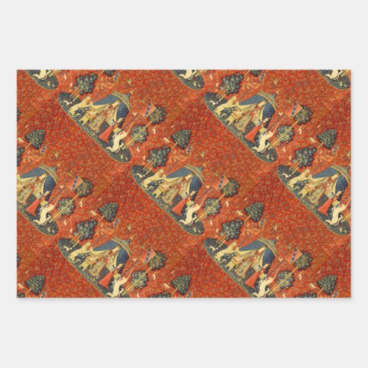 Unicorn Tapestries Lady Legend Mittelalter Geschenkpapier Set (Vorderseite)