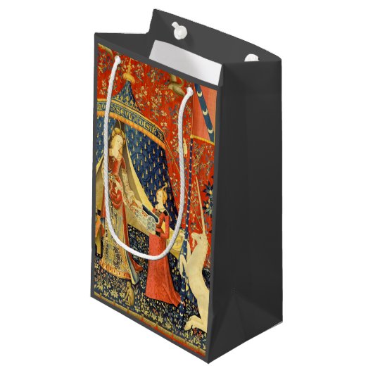 Unicorn Tapestries Lady Legend Mittelalter Kleine Geschenktüte (Vorderseite Schrägansicht)