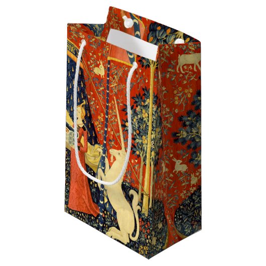 Unicorn Tapestries Lady Legend Mittelalter Kleine Geschenktüte (Vorderseite Schrägansicht)