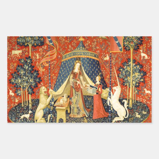 Unicorn Tapestries Lady Legend Mittelalter Rechteckiger Aufkleber (Vorderseite)