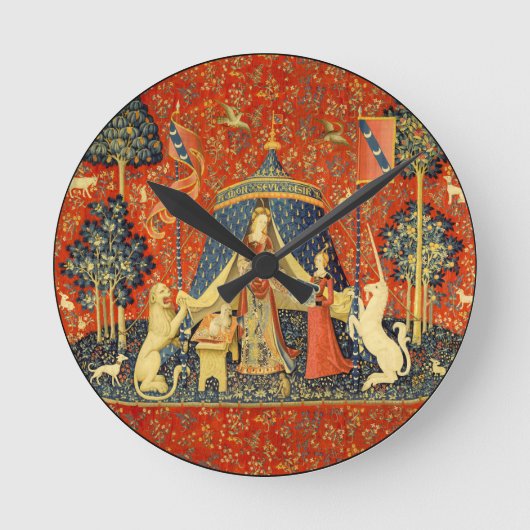 Unicorn Tapestries Lady Legend Mittelalter Runde Wanduhr (Vorderseite)