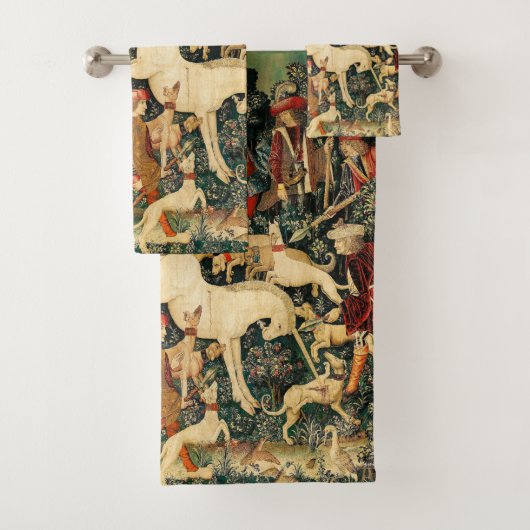 Unicorn Tapestries Mittelalterliche Klassische Ver Badhandtuch Set (Insitu)