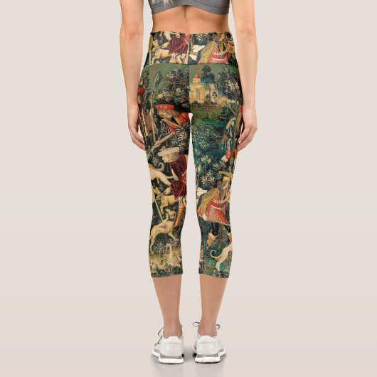 Unicorn Tapestries Mittelalterliche Klassische Ver Capri Leggings (Rückseite)
