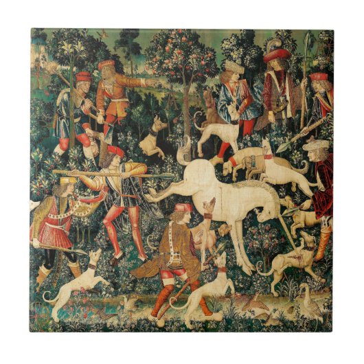 Unicorn Tapestries Mittelalterliche Klassische Ver Fliese (Vorderseite)