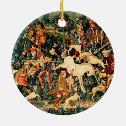 Unicorn Tapestries Mittelalterliche Klassische Ver Keramik Ornament (Hinten)