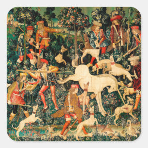 Unicorn Tapestries Mittelalterliche Klassische Ver Quadratischer Aufkleber