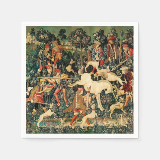 Unicorn Tapestries Mittelalterliche Klassische Ver Serviette (Vorderseite)