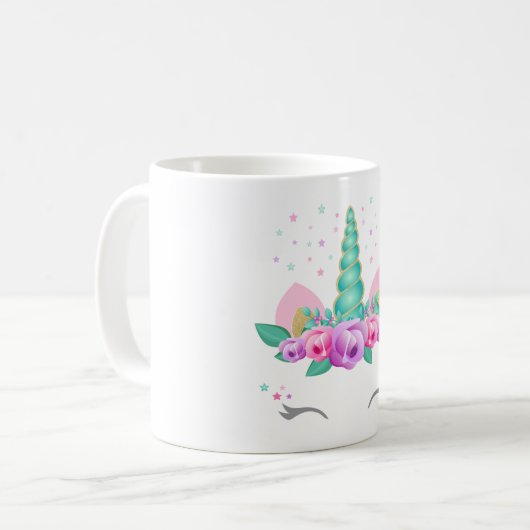 Unicorn-Tasse, Glitzerunicorn-Tasse, BlumenUnicorn Kaffeetasse (Vorderseite Links)