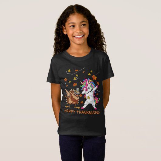 Unicorn Thanksgiving Shirt For Girls Pilgrim Hat (Vorne ganz)