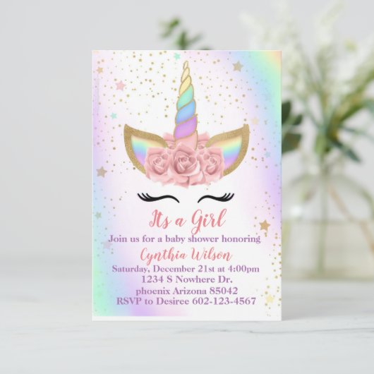 Unicorn-Thema Einladung (Stehend Vorderseite)