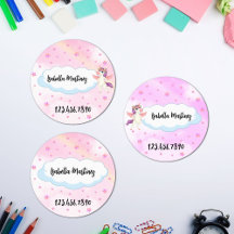Unicorn Theme for Girls Custom Name & Phone Circle