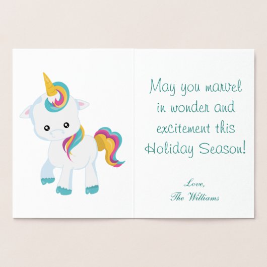 Unicorn Theme Frohe Weihnachten Folienkarte (Innenseite)