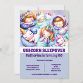 Unicorn-Theme-Schlitten-Slumber-Pyjama-Party Einladung (Vorderseite)