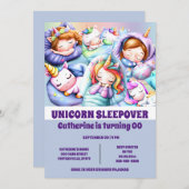 Unicorn-Theme-Schlitten-Slumber-Pyjama-Party Einladung (Vorne/Hinten)