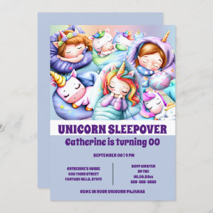 Unicorn-Theme-Schlitten-Slumber-Pyjama-Party Einladung