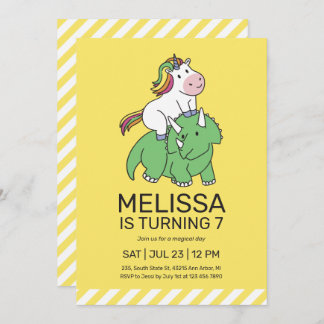 Unicorn Triceratops Dinosaurier Gelber Kindergebur Einladung