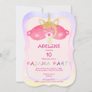 Unicorn Tween Girl Sleepover Pajama Geburtstagspar Einladung