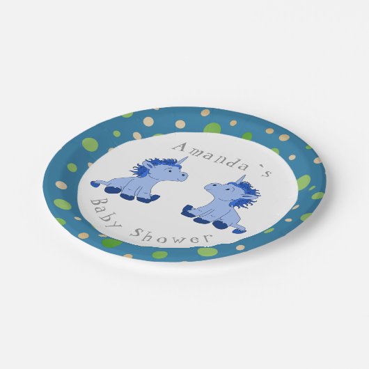 Unicorn Twin Boy Baby Dusche Party Pappteller (Schrägansicht)