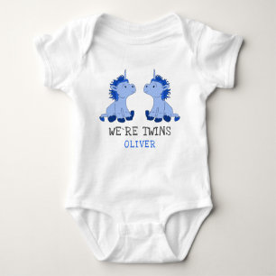 Unicorn Twin Boys Baby Bodysuit mit Name Baby Strampler