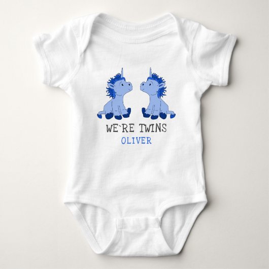 Unicorn Twin Boys Baby Bodysuit mit Namen Baby Strampler (Vorderseite)