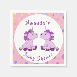 Unicorn Twin Girl Baby Shower Party Serviette