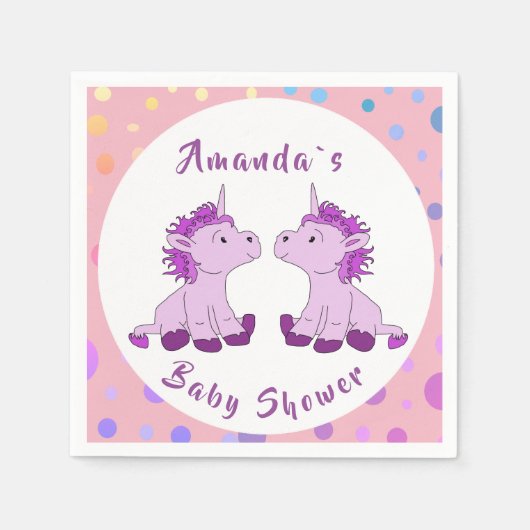 Unicorn Twin Girl Baby Shower Party Serviette (Vorderseite)