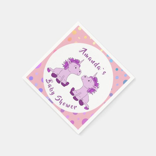 Unicorn Twin Girl Baby Shower Party Serviette (Ecke)