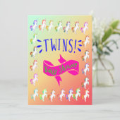 Unicorn Twins Kinderdusche Einladung (Stehend Vorderseite)