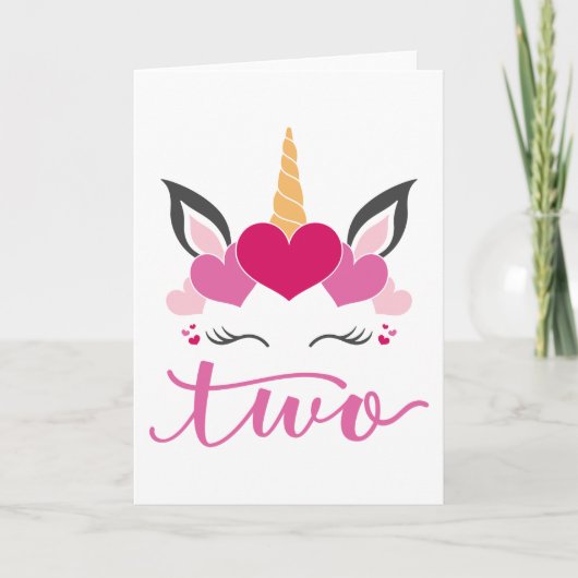Unicorn Two Birthday Folded Greeting Card Karte (Vorderseite)