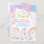 Unicorn Two Magical 2nd Birthday Party Pastel Einladung (Vorne/Hinten)