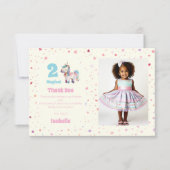 Unicorn Two Magical Birthday Party Foto Dankeskarte (Vorderseite)