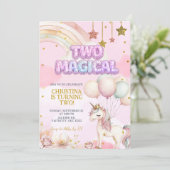 Unicorn Two Magical Pastel Birthday Invitation Einladung (Stehend Vorderseite)