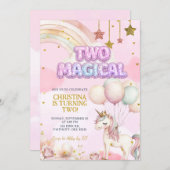 Unicorn Two Magical Pastel Birthday Invitation Einladung (Vorne/Hinten)