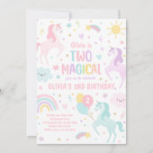 Unicorn Two Magical Pastel Rainbow 2. Geburtstag Einladung (Vorderseite)
