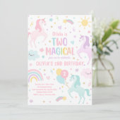 Unicorn Two Magical Pastel Rainbow 2. Geburtstag Einladung (Stehend Vorderseite)