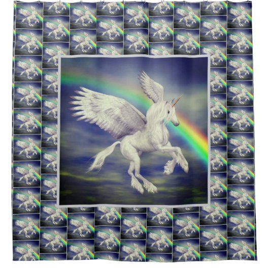 Unicorn über Regenbogen Duschvorhang (Vorderseite)