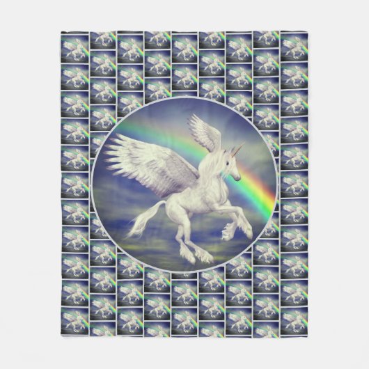Unicorn über Regenbogen Fleecedecke (Vorderseite)