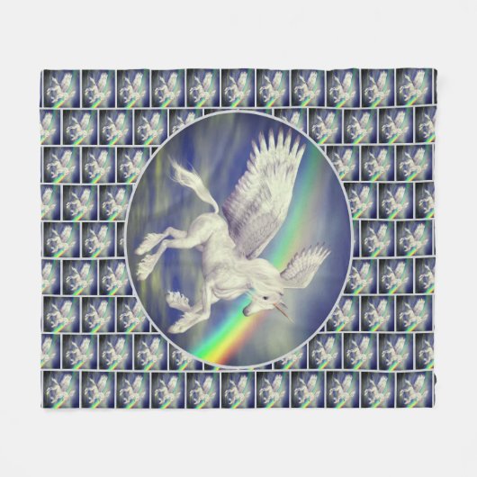 Unicorn über Regenbogen Fleecedecke (Vorderseite (Horizontal))