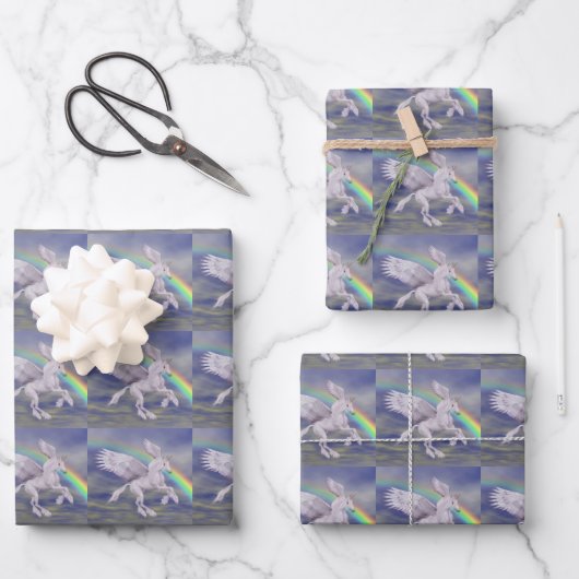 Unicorn über Regenbogen Geschenkpapier Set (Vorderseite)